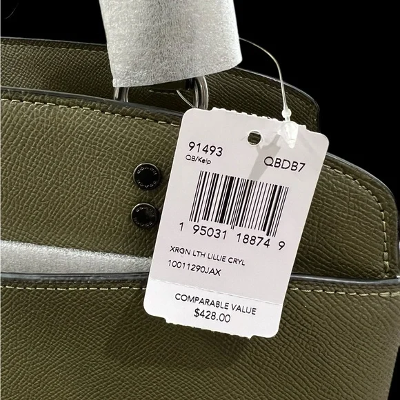 NWT Coach Leather LILLIE Carryall Satchel, Kelp Green $428 - Picture 8 of 10